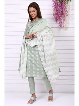 Aurelia - Green Viscose Printed Keyhole Neck Kurta with Pant and Dupatta (Set of 3)