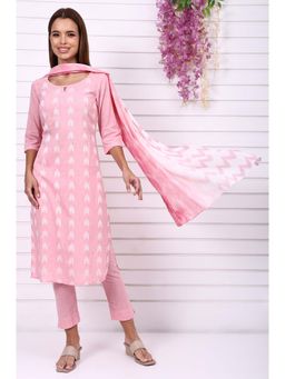 Aurelia - Pink Viscose Printed Keyhole Neck Kurta with Pant and Dupatta (Set of 3)
