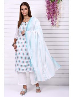 Aurelia - Blue Cotton Blend Printed Kurta with Pant and Dupatta (Set of 3)