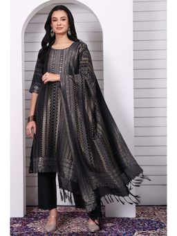 Aurelia - Black Polyester Blend Printed Kurta with Pant and Dupatta (Set of 3)