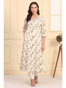 Aurelia - Off White Viscose Floral Kurta with Pant (Set of 2)