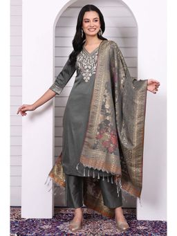 Aurelia - Green Viscose Rayon Embroidered Kurta with Pant and Dupatta (Set of 3)