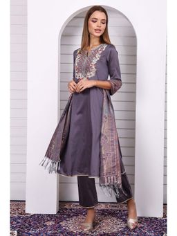 Aurelia - Purple Viscose Rayon Embroidered Kurta with Pant and Dupatta (Set of 3)