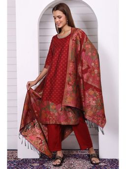 Aurelia - Red Polyester Blend Floral Kurta with Pant and Dupatta (Set of 3)