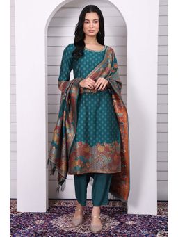 Aurelia - Green Polyester Blend Floral Kurta with Pant and Dupatta (Set of 3)