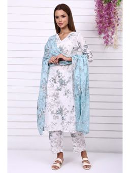 Aurelia - White Pure Cotton Embroidered Kurta with Pant and Dupatta (Set of 3)