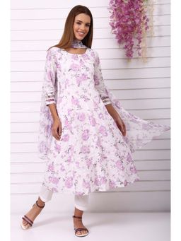 Aurelia - White Pure Cotton Embroidered Anarkali Kurta with Pant and Dupatta (Set of 3)