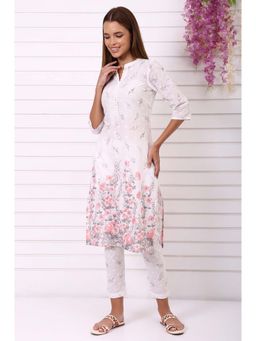 Aurelia - White Pure Cotton Embroidered Kurta with Pant (Set of 2)