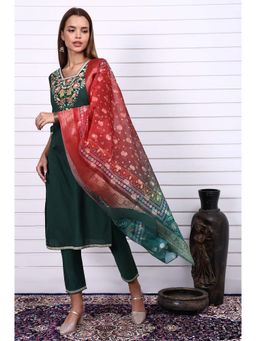 Aurelia - Green Viscose Blend Embroidered Kurta with Pant and Dupatta (Set of 3)