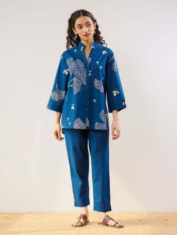 Rustorange - Indigo Palm Cotton Shirt and Pant Co-ord (Set of 2)