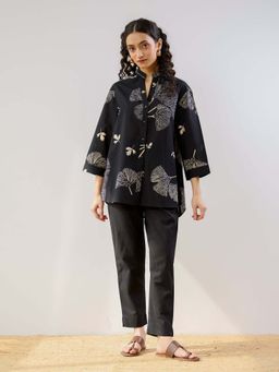 Rustorange - Black Palm Cotton Shirt and Pant Co-ord (Set of 2)