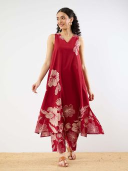 Rustorange - Red Rosa A-line Cotton Kurta and Pant Co-ord (Set of 2)