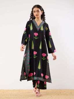 Rustorange - Black Begum’s Bagh Printed Kurta and Pant Co-ord (Set of 2)