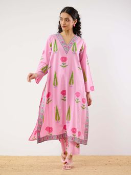 Rustorange - Pink Begum’s Bagh Printed Kurta and Pant Co-ord (Set of 2)