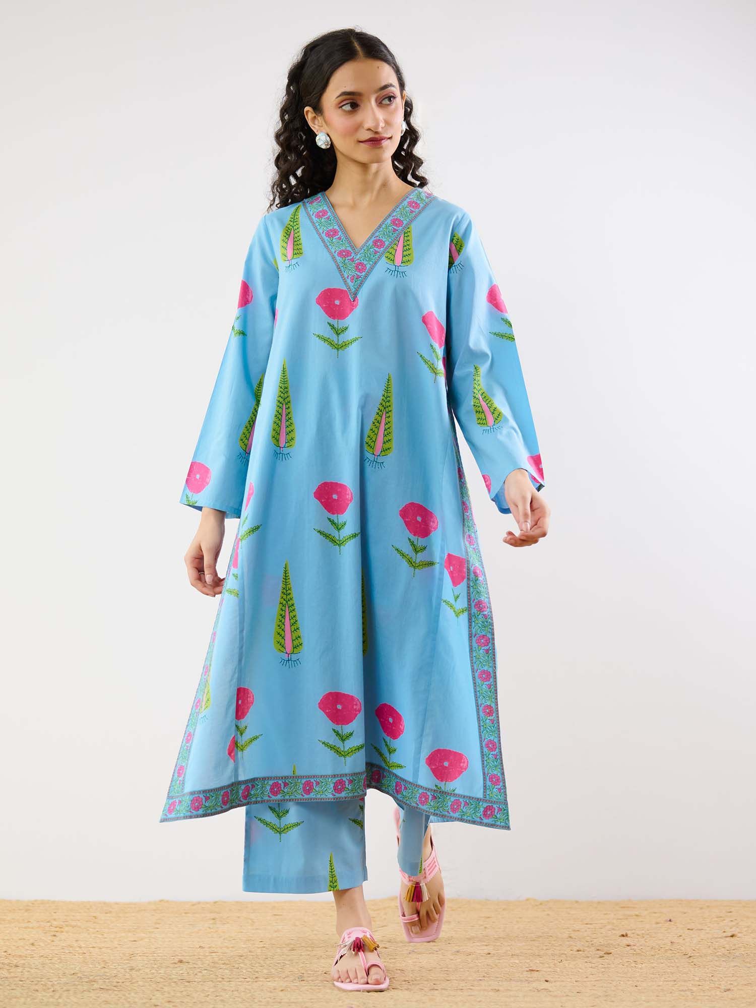 rustorange Blue Begum’s Bagh Printed Kurta and Pant Co-ord (Set of 2)-picture-7