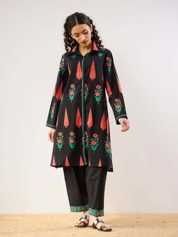 Rustorange - Black Anokhi Cotton Kurta and Pant Co-ord (Set of 2)