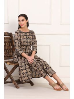 Folksong - Black Pure Cotton Printed Round Neck Kurta with Pant (Set of 2)