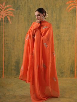 ONEWE INDIA - Rani Amara Orange Embroidered Silk Kurta with Pant and Dupatta (Set of 3)