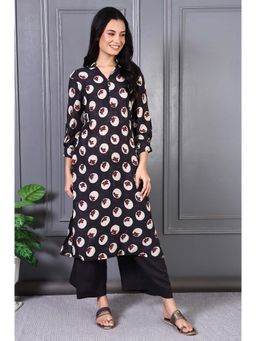 W - Grey Viscose Floral Collar Neck Kurta with Pant (Set of 2)