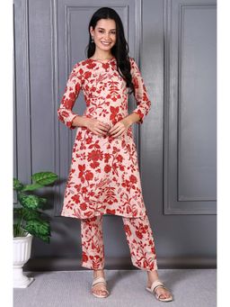 W - Brown Viscose Floral V-Neck Kurta with Pant (Set of 2)