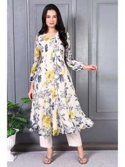W - Polyester Blend Floral V-Neck Kurta with Pant (Set of 2)