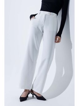 COLOR CAPITAL - Mid Waist White Straight Leg Trouser