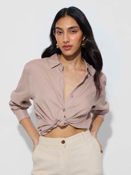 The Souled Store - Lyocell Linen Blush Sand Women Shirt