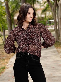STREET 9 - Brown Frill Foral Print Shirt
