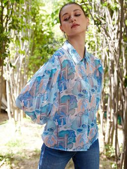 STREET 9 - Blue Floral Loose Shirt
