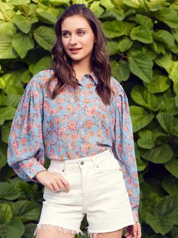 STREET 9 - Blue Floral Print Loose Shirt