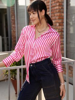 STREET 9 - Satin Striped Pink Shirt