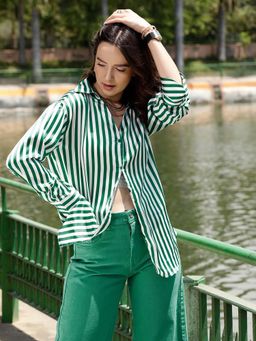 STREET 9 - Stripe Green Satin Shirt