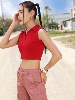 STREET 9 - Red Crop Polo T-Shirt