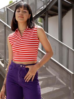 STREET 9 - Red Striped Polo T-Shirt