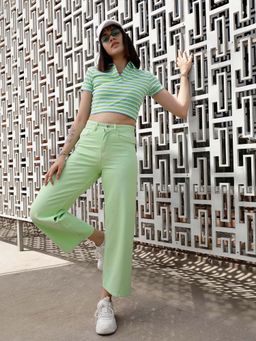 STREET 9 - Green Striped Polo T-Shirt