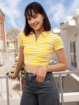 STREET 9 - Yellow Striped Polo T-Shirt