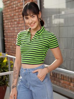 STREET 9 - Green Striped Polo T-Shirt
