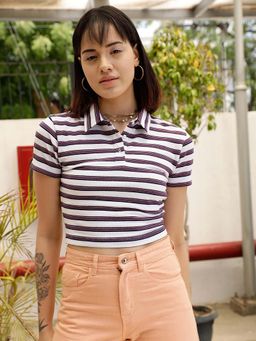 STREET 9 - White Striped Polo T-Shirt