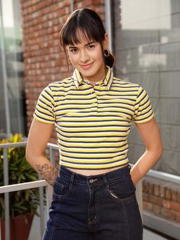 STREET 9 - Yellow Striped Polo T-Shirt