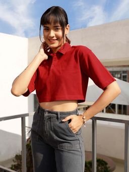STREET 9 - Solid Red Polo T-Shirt