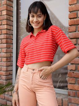 STREET 9 - Red Striped Polo T-Shirt