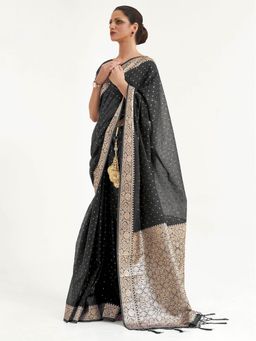 Odette - Black Festive Silk Blend Woven Design Saree with Unstitched Blouse