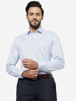 JadeBlue - Men Light Blue Pure Cotton Regular Fit Checked Formal Shirt