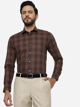 Metal - Men Brown Pure Cotton Slim Fit Checked Formal Shirt