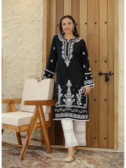 HOUSE OF KARI - Saba Embroidered Chikankari Long Kurta - Black