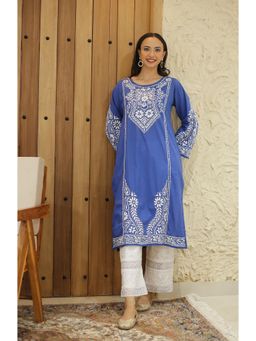 HOUSE OF KARI - Saba Embroidered Chikankari Long Kurta - Blue