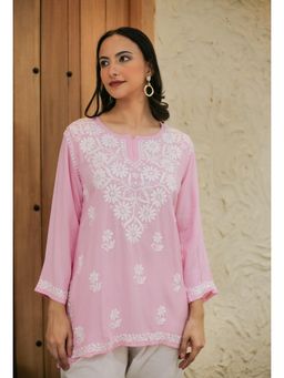 HOUSE OF KARI - Saba Embroidered Chikankari Short Kurti - Pink