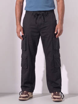 GRITSTONES - Men Black Solid/Plain Cotton Cargo