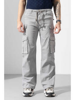 GRITSTONES - Men Grey Solid/Plain Cotton Cargo