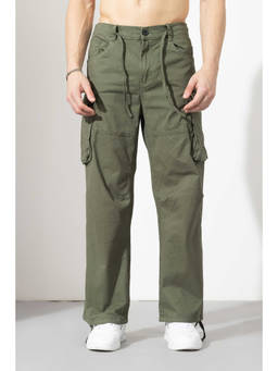 GRITSTONES - Men Olive Solid/Plain Cotton Cargo